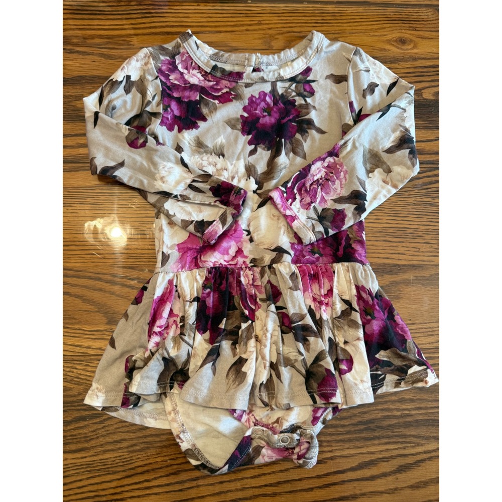 Little Bum Bums Bodysuit Dress Kids 18-24M Purple Floral Bamboo Ruffle Skirt